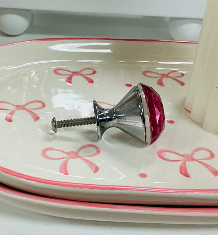 Flat Cut Pink Crystal Knob