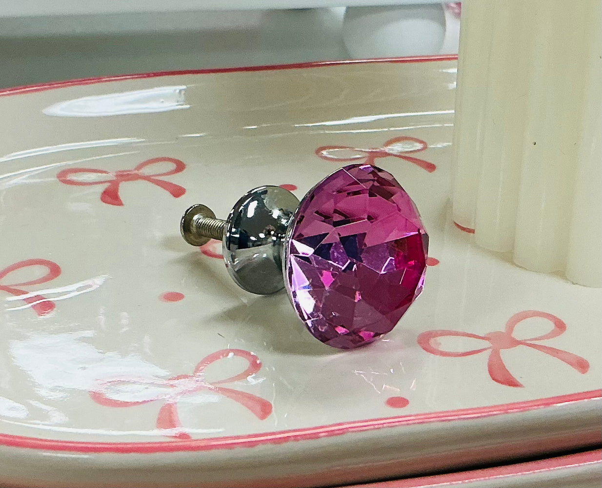 Flat Cut Pink Crystal Knob