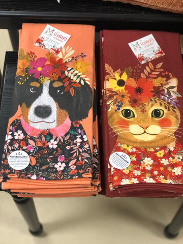 Fall Flowers Everywhere Tea Towel Dog