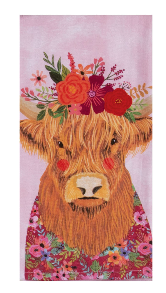 Flowers Everywhere Tea Towel Highland Cow