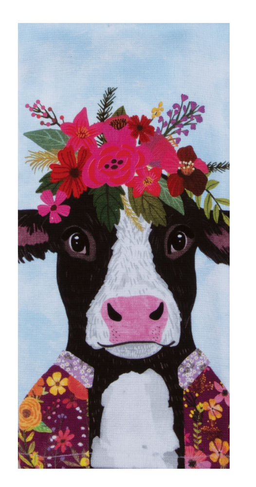 Flowers Everywhere Tea Towel Cow