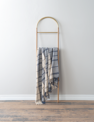 Navy Plaid Woven Throw