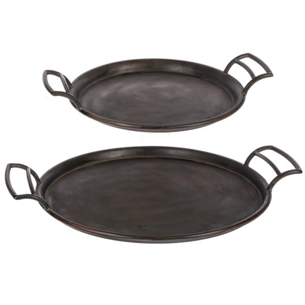 Round Metal Tray with Handles