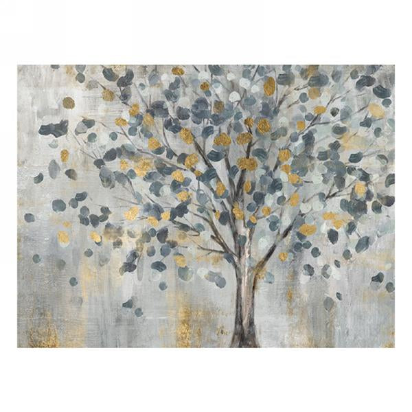 Blue Grey & Gold Tree Canvas