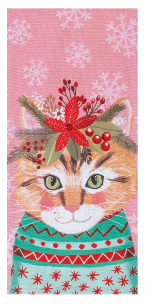 Flowers Everywhere Tea Towel Tabby Cat