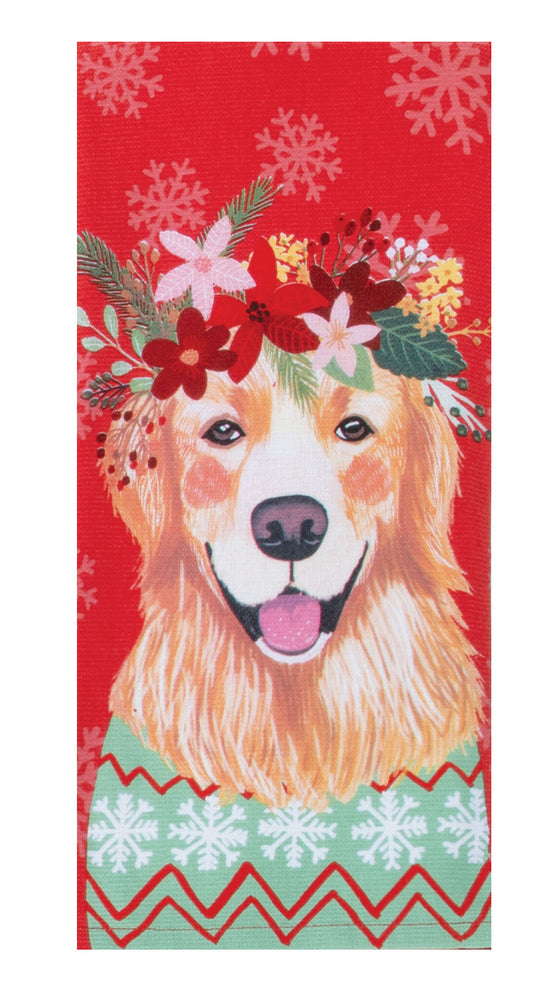 Flowers Everywhere Tea Towel Golden Retriever Dog