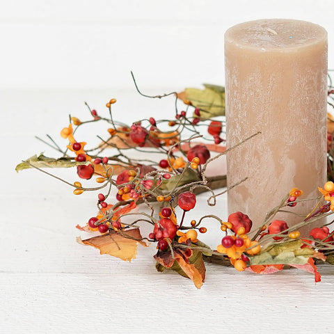 Fall Mix Mini Pumpkin & Leaves Candle Ring