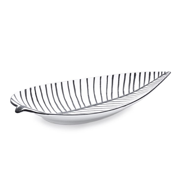 Striped Leaf Ceramic Tray